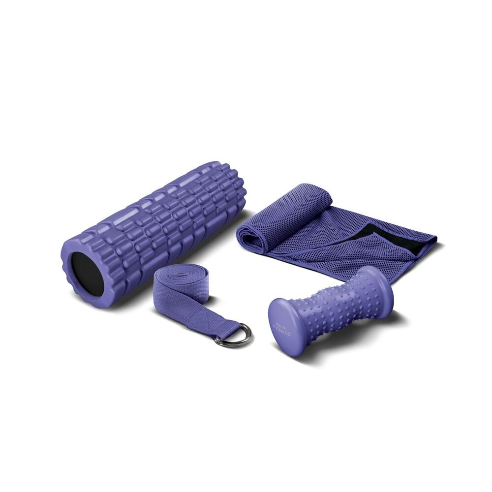 Lomi Fitness Recovery Kit 4 Piece Home Fitness Set Purple Yoga Strap Roller New